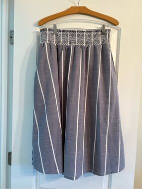 Striped Smocked Waist Midi Skirt - Gray